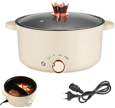 Hot Pot, Olla eléctrica de 4 L con compartimentos Antiadherente Crockpot de 1000 W con 3 Ajustes de Potencia para Cocinar Guisos Hacer Sopa Cocinar Fideos Freír Filetes y Saltear Verduras