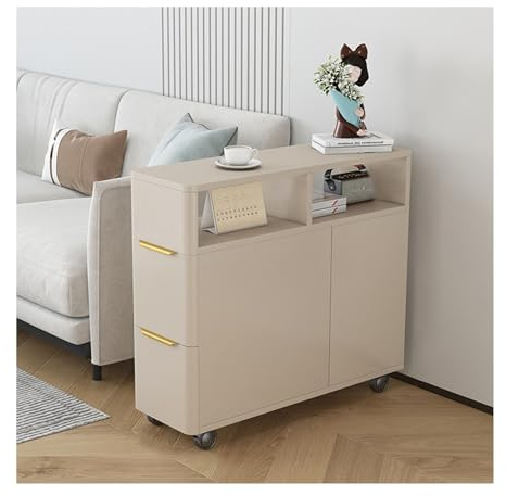 guiling-1986 Buffetschrank mit Stauraum Ultraschmaler Beistelltisch Sofa Sideboard Seitenschränke Abnehmbarer Couchtisch Ecktisch Schmaler Schrank Sandwichschrank Lagerschrank(Cream Color,Mittel)