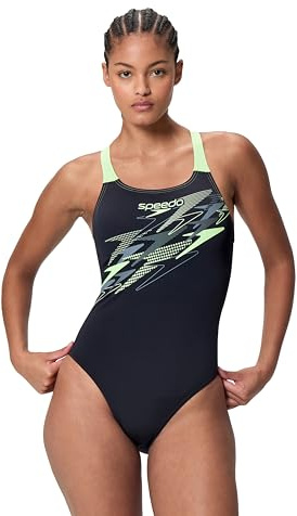 Speedo Womens Medley Logo Medalist Swimsuit Swimming Costume Anthracite/Pale Clover Size Size 40 Approx UK 16
