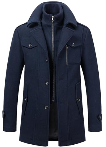 Manteau d'hiver pour homme - Long manteau chaud en laine - Manteau d'hiver mi-saison - Coupe-vent - Veste polaire pour le travail et les loisirs - Doublure en laine - Parka décontractée - Coupe