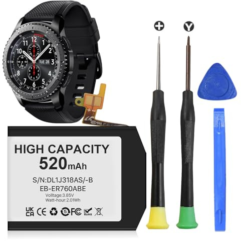 [520mAh] Akku für Samsung Gear S3 Frontier, Verbesserter Ersatzakku mit Hoher Kapazität für Samsung Gear S3 Classic SM-R770 R760 R765 EB-BR760ABE mit Reparaturwerkzeugen