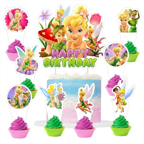 25Pcs Fairy Cartoon For Tinkerbell Cupcake Toppers,Inspired Cupcake Picks School Wizard Theme Birthday Party Cake Decorations Supplies.