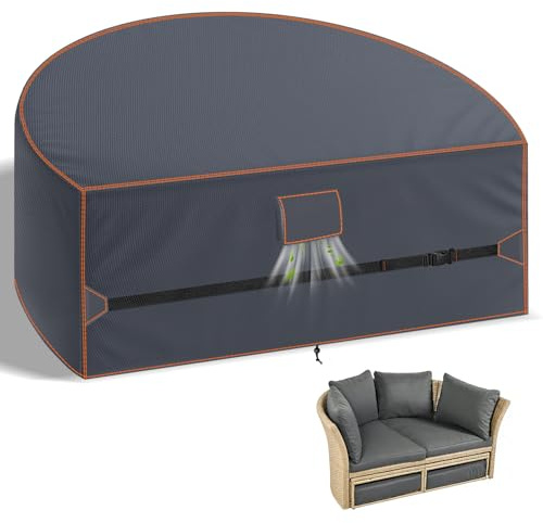 Khongoo Halbrund Sonneninsel Abdeckung, 205x110x80cm Sonneninsel Schutzhülle, 420D Oxford Schutzhülle Gartenliege Wasserdicht, UV-Schutz vor Ausbleichen, Reißfest, Grau