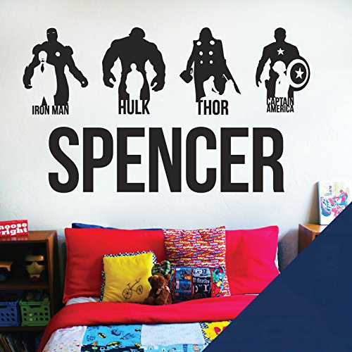 Avengers Wandaufkleber, personalisierbar, Name für Kinder, Marvel, Iron Man, Captain America, Thor, Hulk [Kobalt]