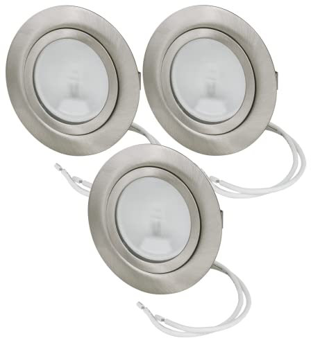 JungesLicht 3er Set Halogen Möbeleinbauleuchte DIMMBAR inklusive 12V 20Watt G4 Leuchtmittel und 10cm Anschlusskabel Spiegelleuchte Möbelleuchte Schrankleuchte Schrankbeleuchtung flache Leuchte