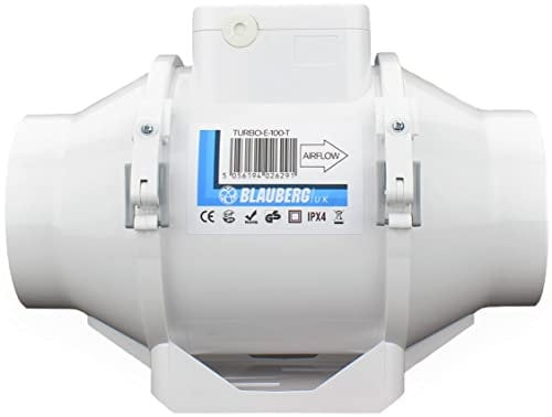 100mm - 4 inch Dia Inline Bathroom Fan with Run on Timer Loft Mounted Shower Ceiling in Line Extractor Fan Silent in-line Toilet Ventilator Powerful Ventilation