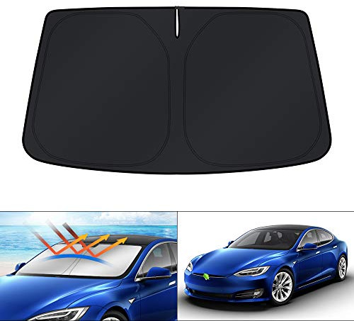 KUST Parasol para Parabrisas Que bloquea los Rayos UV, Parasol Plegable para Tesla Model S Sedan 2012-2020, Mantiene tu Coche Fresco
