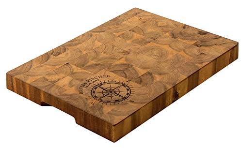 Casa Vivente Schneideblock aus Holz mit Personalisierter Namensgravur, Kompass Datum, Edles Servierbrett zum Geburtstag, Küchenzubehör für Genießer