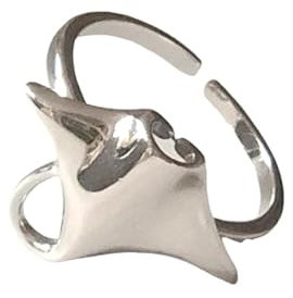 Miniblings Manta Rochen Ring - I Mantarochen Fisch Knorpelfische Tauchen Meer 925er Silber Echtsilber - Handmade Modeschmuck I Fingerring mit Motiv I verstellbar one Size