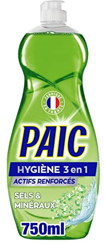 PAIC - Liquide Vaisselle Paic Hygiène 3 en 1 Sels et Minéraux - Dégraissant, Désincrustant, Anti-odeurs - Flacon 750 ml