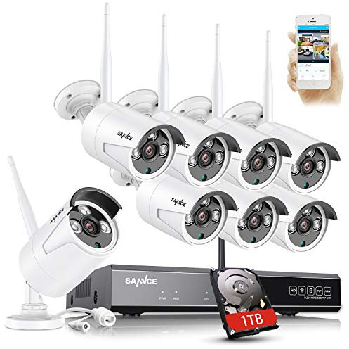 SANNCE WLAN Überwachungskamera Set 8x 3MP IP Aussen Kamera und 8CH 5MP Wireless NVR mit 1TB Festplatte HD WiFi Sicherheitssystem Bewegungserkennung/IR Nachtsicht
