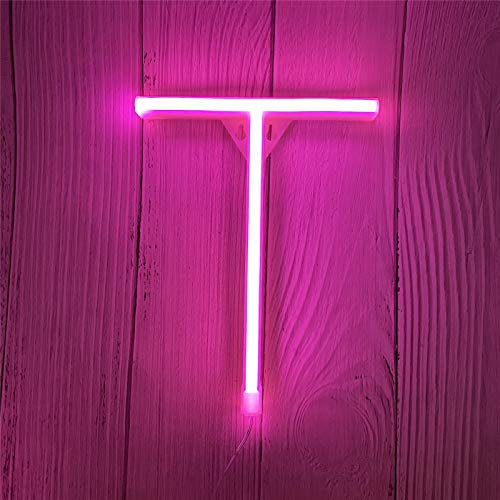 ENUOLI LED Neon Buchstaben Lichter Rosa Neonschild Leuchten Buchstaben Neonschild Batterie/USB Beleuchtete Buchstaben Neon Nachtlicht Dekor für Kinderzimmer,Hochzeit,Weihnachten,Valentinstag(T)
