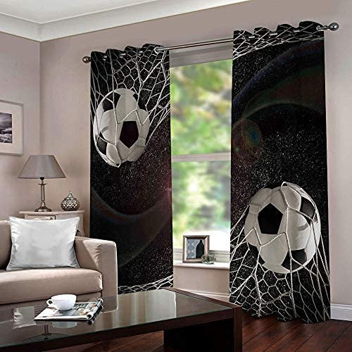 SFALHX Vorhang Schlafzimmer Fußball Gardine Blickdicht Thermo Vorhang Kinderzimmer Gardinen Junge Mädchen Ösenvorhang 2 Stücke/2 x B110 x H215cm