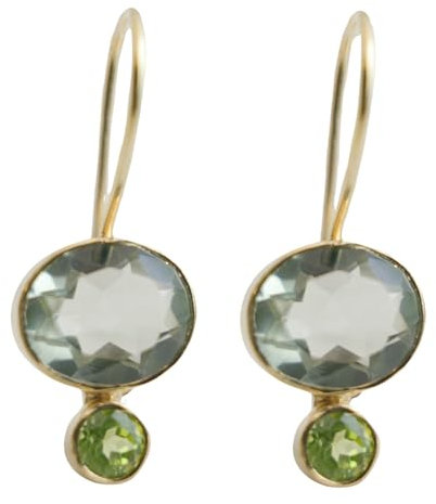 Grüner Amethyst und Peridot Vergoldet 925 Sterling Silber Ohrringe Natürlicher Edelstein Geburtstagsgeschenk - Handgefertigte Geschenkideen für Frauen (Grüner Amethyst und Peridot)