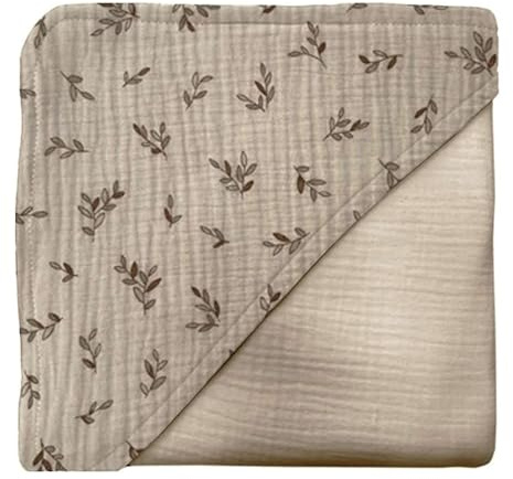 MIMUSELINA Kapuzenhandtuch Baby – Babyhandtuch mit Kapuze 100% Baumwolle und Saugfähig – Schnell Trocknend – Baby Badetuch Extra Groß (1 x 1 m) mit Elastischem Hals und Kapuze (Ecru)