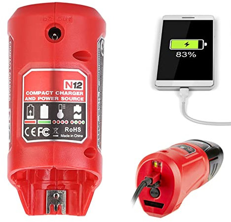 Portable USB Battery Charger and Power Source for MILWAUKEE M12 2.1A, Car USB, Battery Level Display