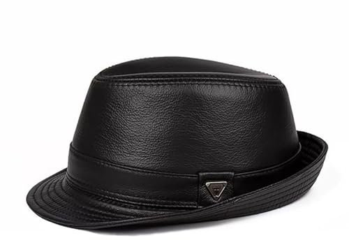 Lifup Herren Fedora Hut Echt-Leder Panama Hut Trilbyhut Herbst Winter Vintage Style Dress Hut Schwarz X-Large