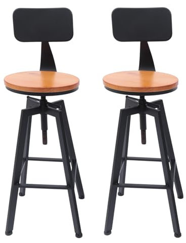 2 taburetes de bar retro de madera, giratorios con respaldo, altura regulable de madera vintage, altura del asiento 64-84 cm, base de metal, estructura estable para cocina, salón, bar