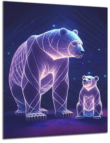 DARO Design - Wand-Bild 6mm HDF 30x20 cm Neon großer kleiner Bär - Wand-Deko Bilder Wohnzimmer