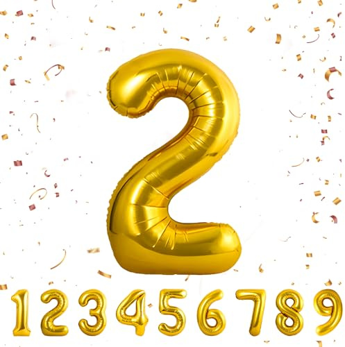 Födelsedagsballonger 2 år-40 tum-gulddekorationer 2 år gammal pojke och flicka födelsedag - uppblåsbar folieballong guld 2 år..