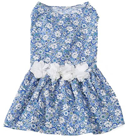 Puppy Dress, Breathable Light Blue Soft Exquisite Floral Dog Dress for Teacup Poodles for Small Dogs for Party (L)
