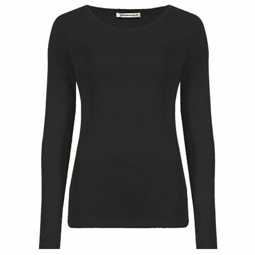 Shop Nova® Women Ladies Long Sleeve Round Neck Plain Top Stretchy Casual T Shirts Basic Slim fit Tee Tops UK Size 8-26 (Black, 14)