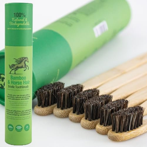 Gaia Guy Lot de 6 Brosses à Dents Écologiques en Bambou et Crin de Cheval Naturel – Poils Doux, Sans Nylon, et Compostables – Idéal pour Dents Sensibles et Mode de Vie Zéro Déchet