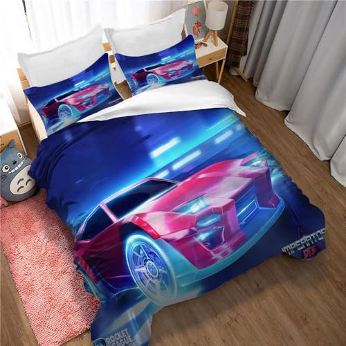 Ste-X Bettbezug Rocket League 2 Kissenbezüge Für Zuhause, Schlafsaal, Warm, Weich, Glatt, Seitlicher Reißverschluss, 3-teiliges Bettwäscheset (League 04,135x200cm)
