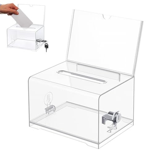 Acrylspendenbox, Spendenbox Abschließbar, Wahlurne Transparent mit Schlüssel Schloss, Spardose Transparent, Kommentarbox, mit Aufkleber, für Abstimmungen, Gewinnspiele, Wettbewerbe