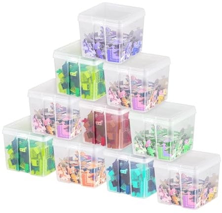 IRIS USA Vertical Plastic Flip Top Storage Containers Bins with Lids for Pantry, Home, Office, Organization, Small, Stackable Hinged Organizer with Latches, Clear, 10 Pack