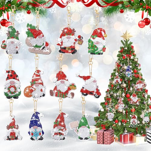 12Stück Diamond Painting Weihnachten Anhänger, Doppelseitige Weihnachten Wichtel Diamant, 5D Diamond Painting Weihna-chten, Diamond Pai-nting Weihn-achten Wichtel Anhänger, Bastelset Kinder Erwachsene