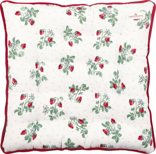 GreenGate Sitzkissen Berry Weiß mit Erdbeeren 40x40 Stuhlkissen Sitzauflage