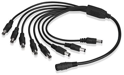 Conectores de Cable de alimentación de CC para el de alimentación de la cámara de vigilancia de Seguridad CCTV y Tiras de LED Conexión de iluminación (5.5x2.1mm) 8 Cable Adaptador Divisor