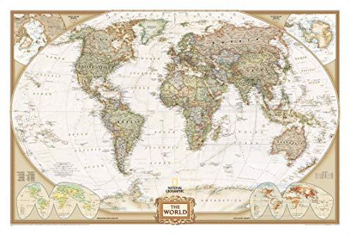 Mappa esecutiva del mondo National Geographic World - Stile antico, 116,8 x 77,5 cm