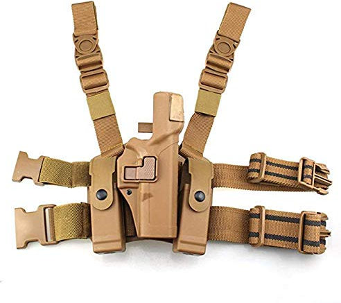 Gexgune Taktische Bein Holster rechte Hand Paddel Oberschenkel Gürtel Level 3 Lock Duty Pistole Pistole Holster w/Magazin Fackel Beutel für G1ock 17 19 22 23 31 (2 Farben optional)