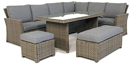 Backyard Furniture Palma 9 Seat Corner Rattan Wicker Garden Lounge Set with Cushions | UPDATED fabric |