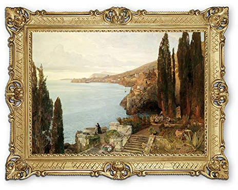 Lnxp Splendido dipinto 90 x 70 cm Artista; E.J.Schindler 'Vista di Ragusa' Quadro Barocco Cornice Antica Repro Rinascimento come dipinto & riproduzione d'arte di alta qualità 58B
