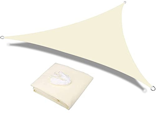 HEYOMART Sonnensegel Dreieck 3,6 x 3,6 x 3,6m Wasserdicht Sonnenschutz inkl Befestigungsseile PES Polyester mit UV Schutz für Garten Terrasse Camping, Cremeweiß