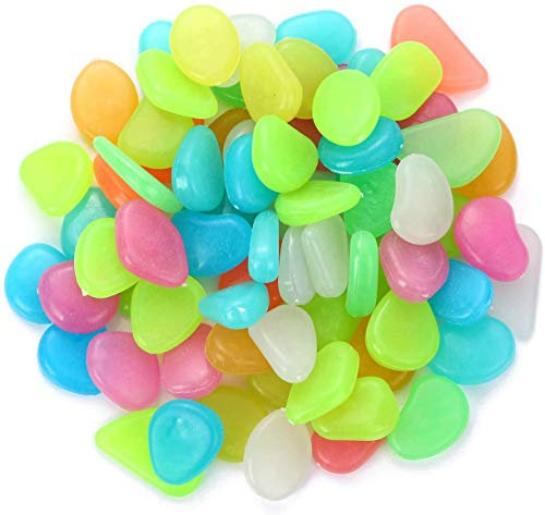 Ruiuzioong Leuchtsteine, 100 Stück Leuchtsteine Kieselsteine Leuchtkiesel Floureszierende Pebble Steine für Aquarium Garten Kinderzimmer Dekor (100 Stück, Bunt)