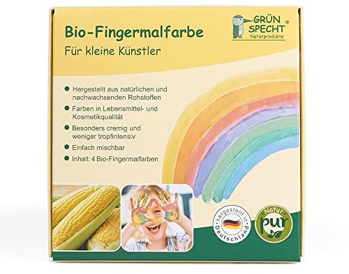 Grünspecht Bio-Fingermalfarbe, Fingerfarben Set für Kinder, 4 Farben aus natürlichen Rohstoffen, cremig, gelb, rot, grün, blau (691-00)