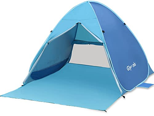 Glymnis Pop-Up-Strandzelt mit geteiltem Reißverschluss, tragbar, für 2–3 Personen, Sonnenschutz UPF 50+ Belüftung, für Camping, Garten, Strand, inkl. Tragetasche