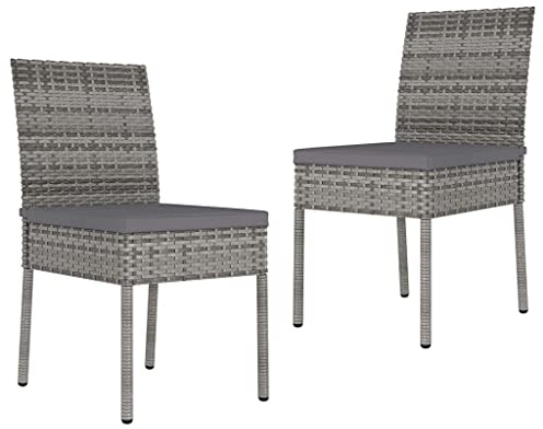 vidaXL 2X Garten Essstuhl Gartenstuhl Gartenmöbel Stuhl Rattanstühle Stühle Gartenstühle Rattanstuhl Balkonstuhl Terrassenstuhl Poly Rattan Grau
