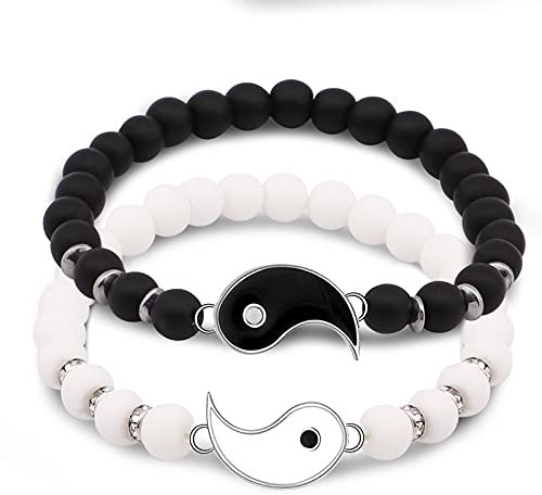 HLenyoy 2 Matching Yin Yang Verstellbare Schnur Armband Freundschaft Beziehung Freund Freundin Valentinstag Bester Freund Armbandder mit Geschenkkarte