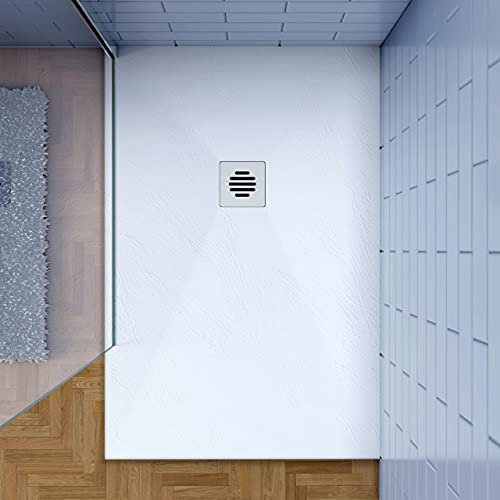 GENERIC Piatto Doccia Bianco 80x140cm di Spessore 3cm in Pietra Artificiale e Resina Mista Effetto Ardesia Ruvido