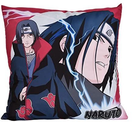 Elbenwald Naruto Kissen mit Itachi Motiv für Anime Fans Herren Damen Unisex 40 x 40 cm, rot, schwarz