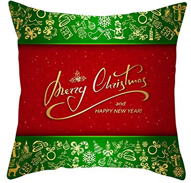 EHOMERY Kissenbezüge Indisch Kissenhülle Klein Frohe Weihnachten Und Glückliches Neues Jahr Samt Zierkissenbezüge Jugendzimmer Landhausstil Wohnzimmer Sofa Dekoration Grün Rot 16X16 Inches