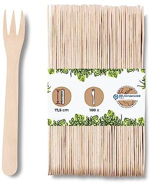 GREENBOX XL Pommesgabeln Holz Pommes Besteck Bio-Gabel kompostierbar naturI Holz-Gabeln Pommes Currywurst 17,5cm