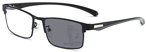 Lanomi Multifocal Photochromic Reading Glasses Rectangle Metal Blue Light Blocking Sun Reader Outdoor UV400 Eyeglasses for Women Men Black 2.5