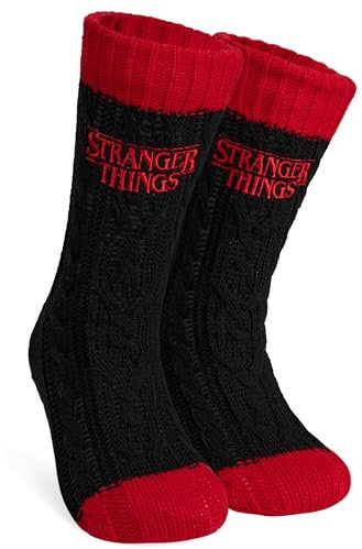 Stranger Things Antirutschsocken Damen Teenager One Size - gemütliche ABS Socken Damen Antirutsch Haussocken für den Winter (Schwarz)