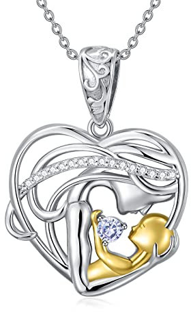 ROMANTICWORK Mutter Tochter Kette 925 Sterling Silber Mama Anhänger Halskette Schmuck Geburtstag Geschenke für Damen Mädchen